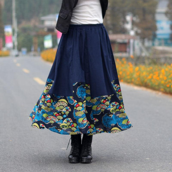 Ethnic Style Color Block Cotton Linen A- Line Skirts - ZYLIRA