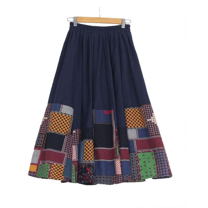 Ethnic Style Color Block Cotton Linen A- Line Skirts - ZYLIRA