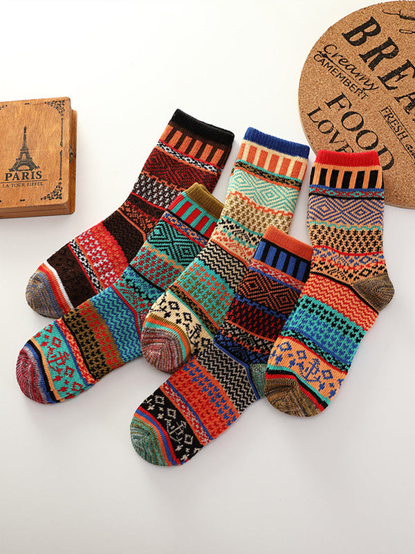 Female Knitted Casual Vintage Thick Warm Cotton Socks