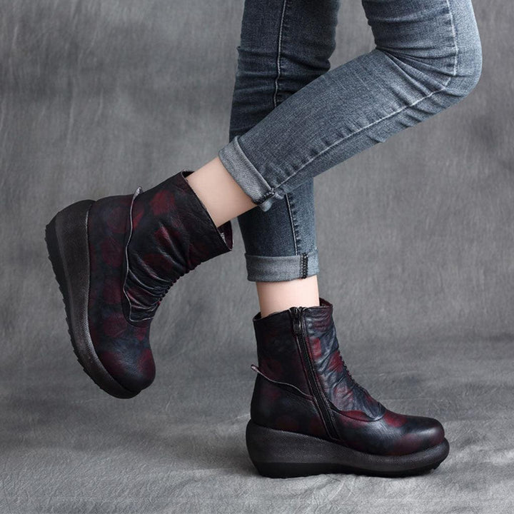 Autumn Winter Comfortable Leather Wedge Boots - ZYLIRA