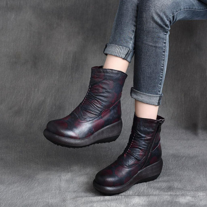 Autumn Winter Comfortable Leather Wedge Boots - ZYLIRA