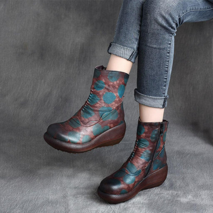 Autumn Winter Comfortable Leather Wedge Boots - ZYLIRA