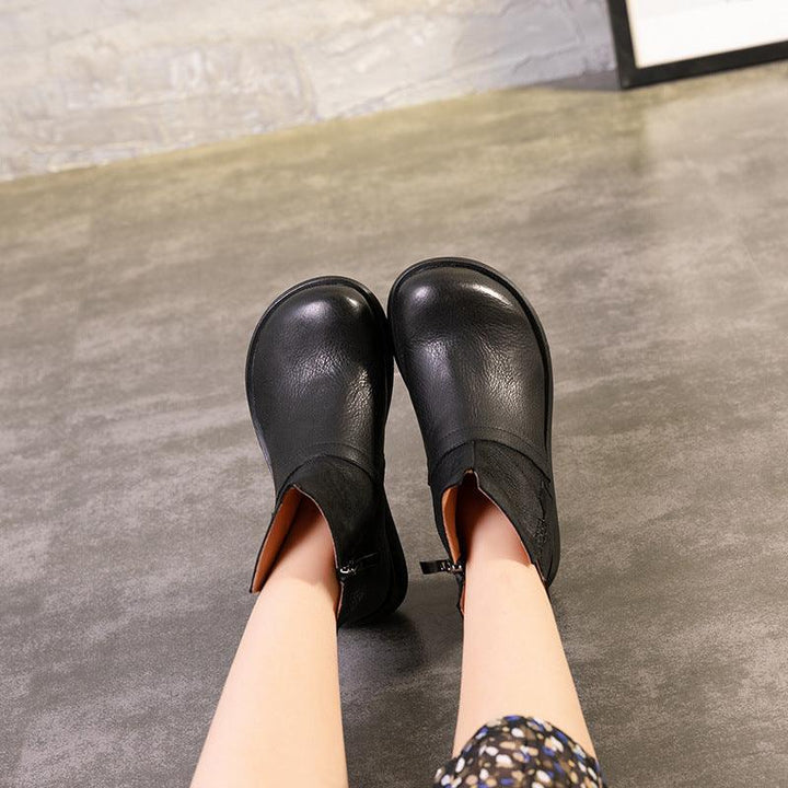 Autumn Retro Leather Waterproof Women's Boots - ZYLIRA