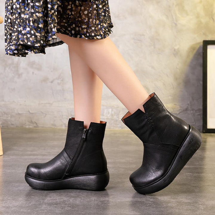 Autumn Retro Leather Waterproof Women's Boots - ZYLIRA