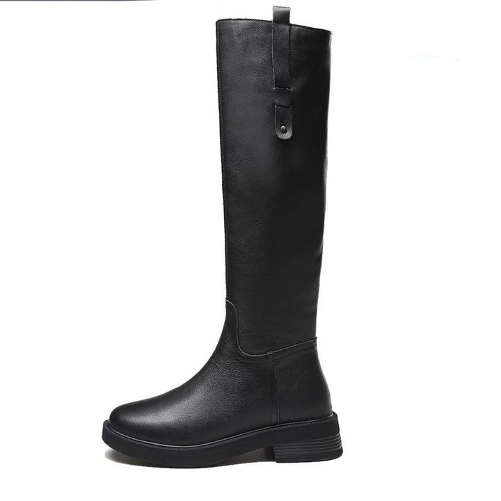 Autumn Winter Leather Thick Heel Long Boots - ZYLIRA