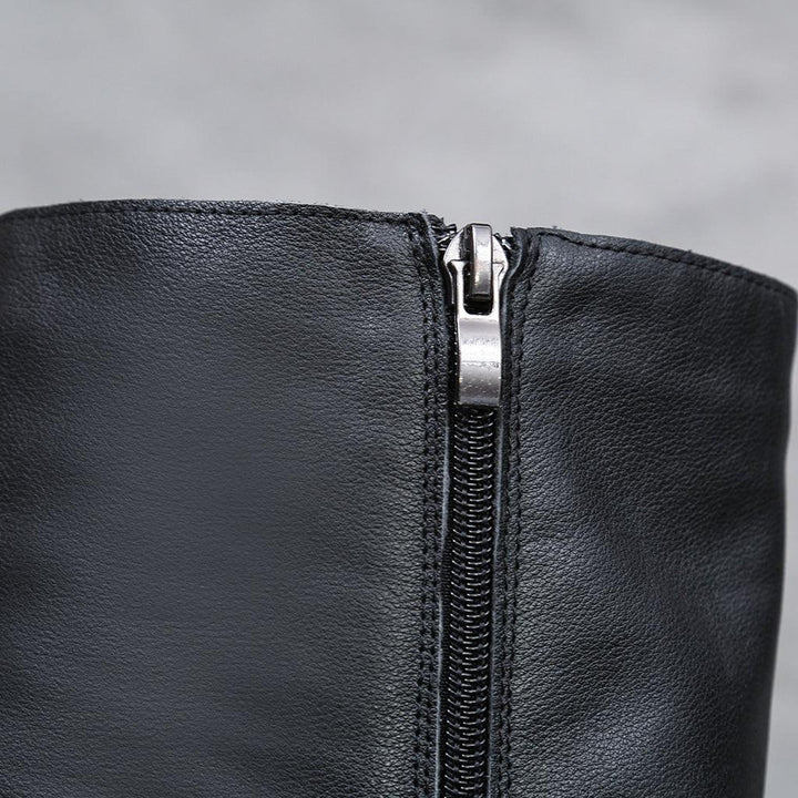 Autumn Winter Leather Thick Heel Long Boots - ZYLIRA