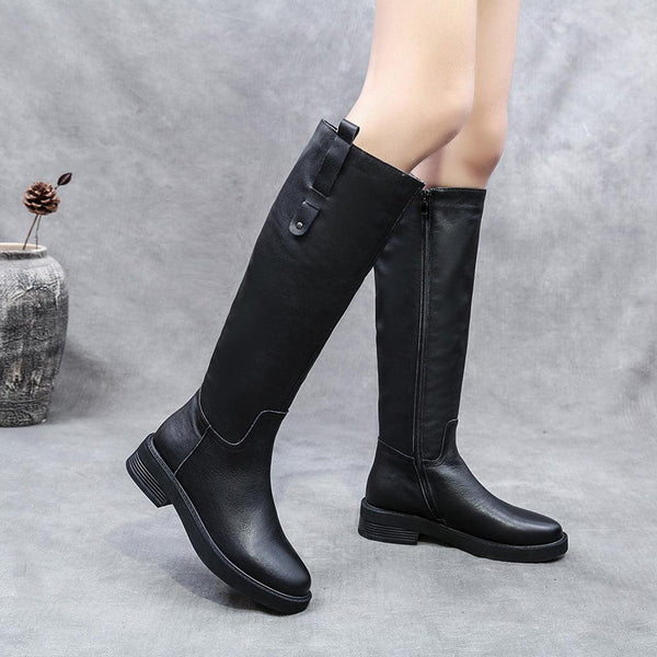 Autumn Winter Leather Thick Heel Long Boots - ZYLIRA