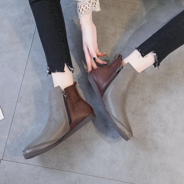 Autumn Winter Women's Leather Short Boots - ZYLIRA