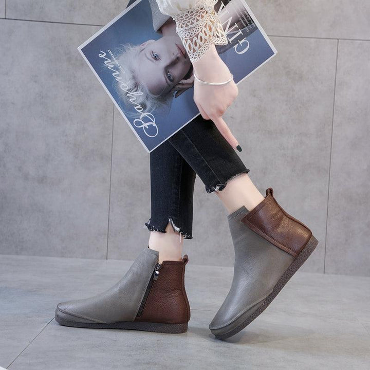 Autumn Winter Women's Leather Short Boots - ZYLIRA