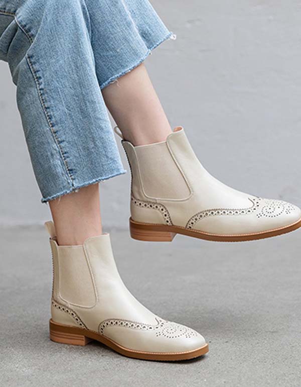 Vintage British Style Women Oxford Boots Beige December New 2019 125.00