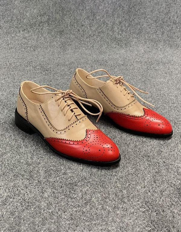 Brock Carved Color Matching Womens Oxford Shoes - ZYLIRA