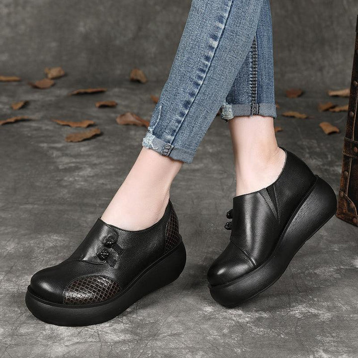 Chinese Buckled Comfortable Wedge Wide Toe Box Shoes - ZYLIRA