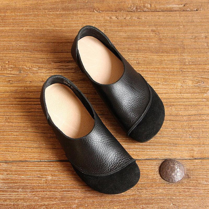 Round Toe Soft Leather Comfortable Retro Flat Shoes - ZYLIRA
