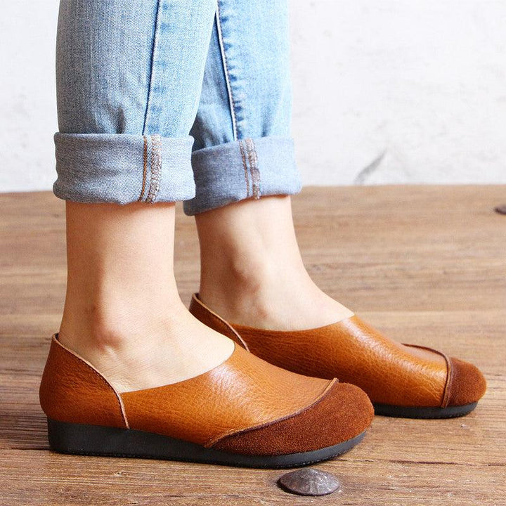 Round Toe Soft Leather Comfortable Retro Flat Shoes - ZYLIRA