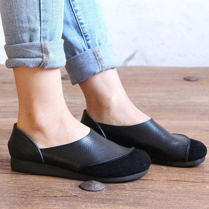 Round Toe Soft Leather Comfortable Retro Flat Shoes - ZYLIRA