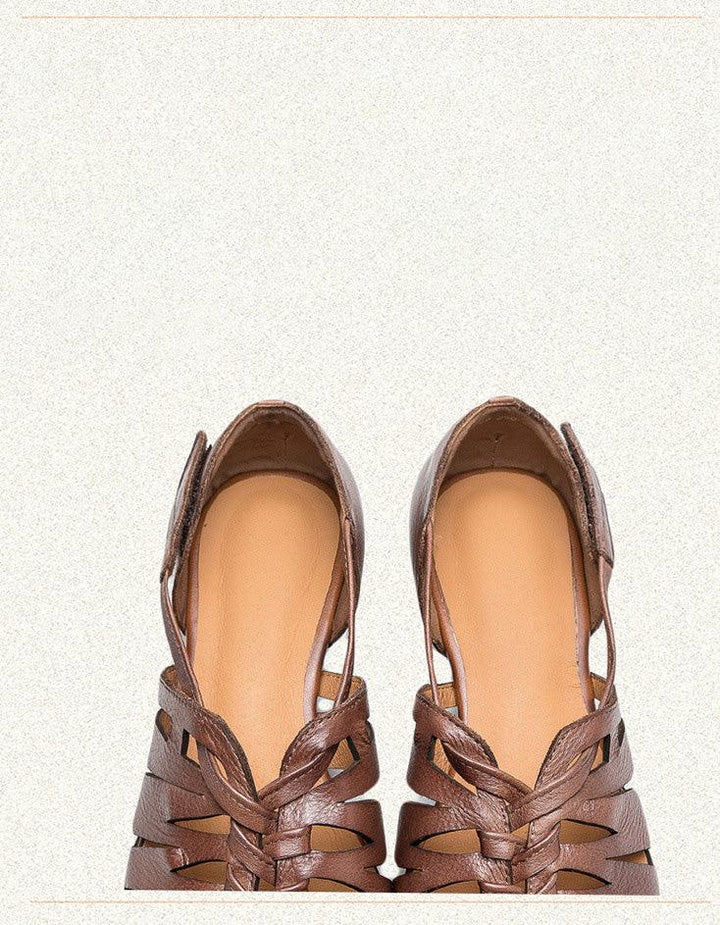 Close Toe Breathable Leather Braids Retro Flat Sandals - ZYLIRA