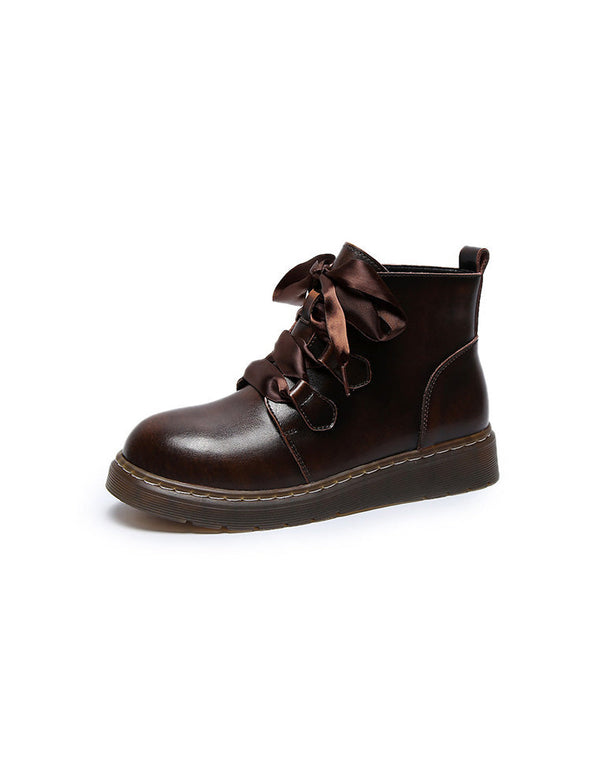 Comfortable Retro Leather Lace-up Mary Jane Boots