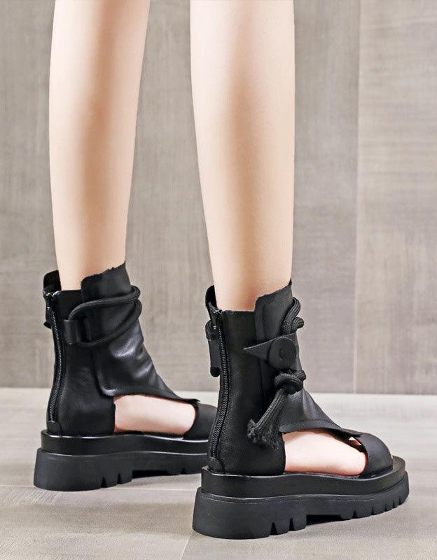 Comfortable Soft Leather Open Toe Platform Sandals - ZYLIRA