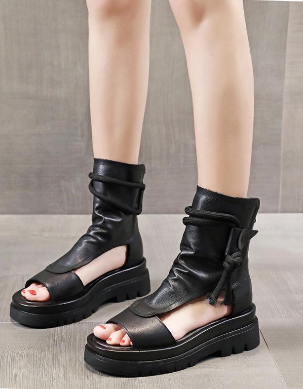 Comfortable Soft Leather Open Toe Platform Sandals - ZYLIRA