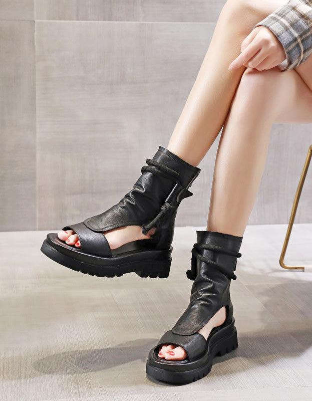 Comfortable Soft Leather Open Toe Platform Sandals - ZYLIRA