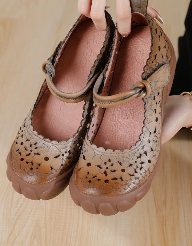 Comfortable Wide Toe Box Hollow Retro Flat Shoes - ZYLIRA