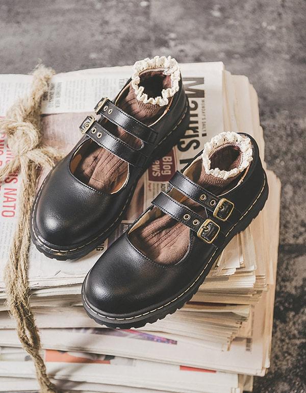 Front Double Buckle Vintage Mary Jane Shoes - ZYLIRA