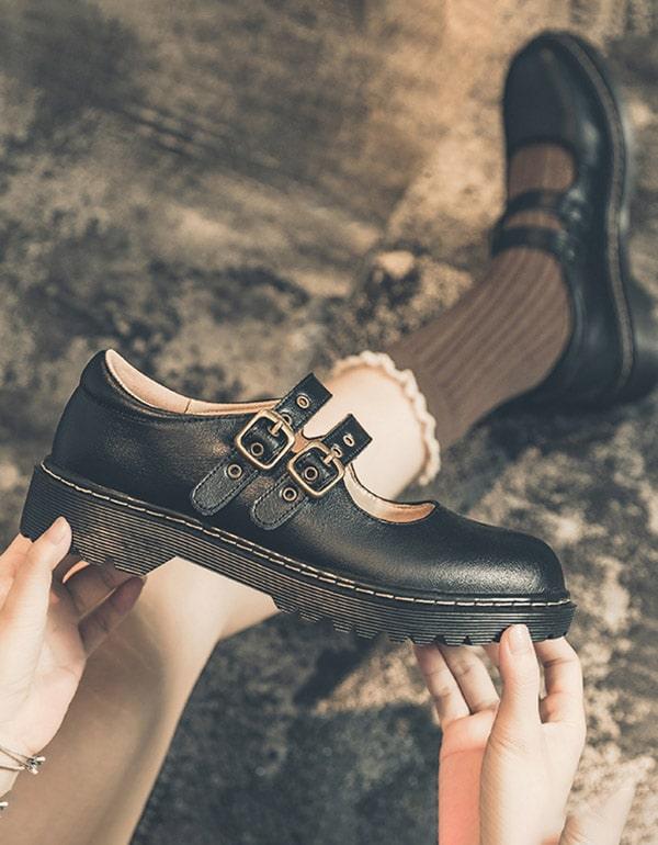 Front Double Buckle Vintage Mary Jane Shoes - ZYLIRA