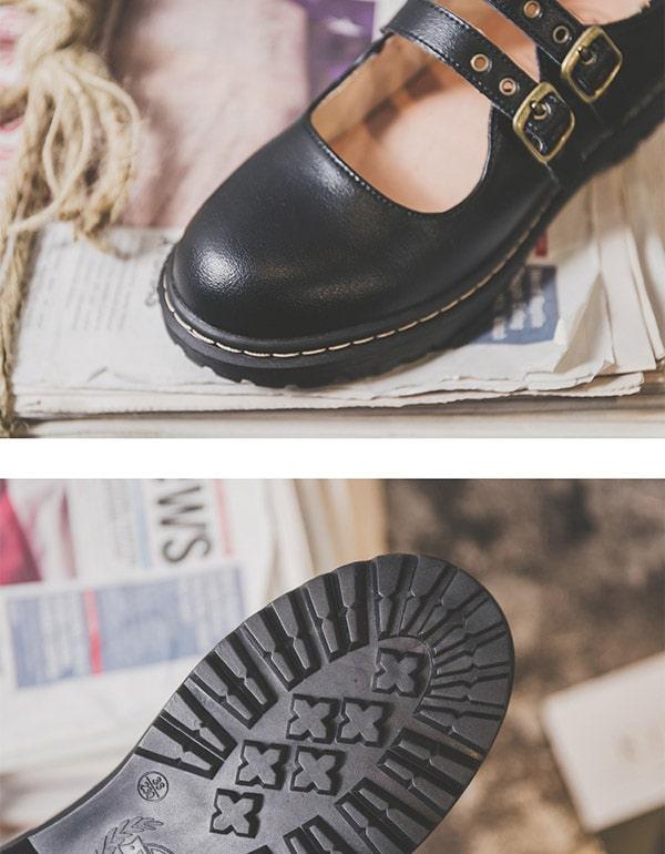 Front Double Buckle Vintage Mary Jane Shoes - ZYLIRA