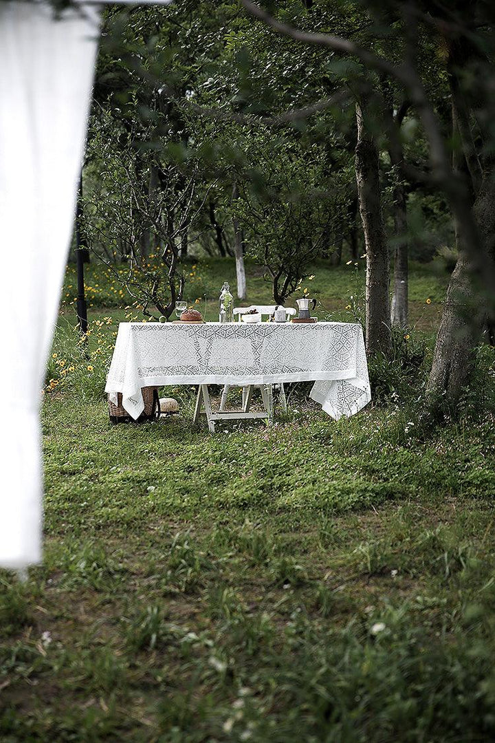 Embroidered Farmhouse Lace Tablecloth White - ZYLIRA