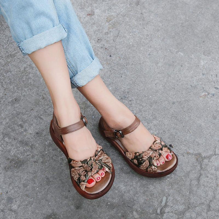 Women Retro Leather Summer Platform Sandals - ZYLIRA