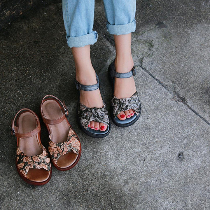 Women Retro Leather Summer Platform Sandals - ZYLIRA