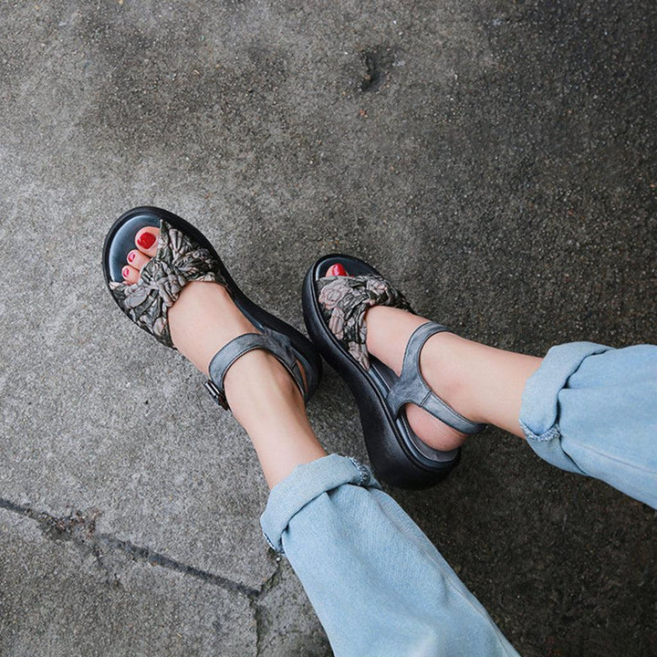 Women Retro Leather Summer Platform Sandals - ZYLIRA