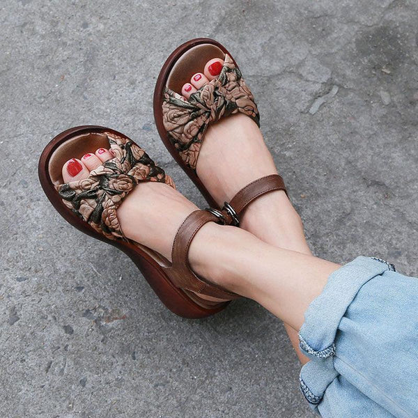 Women Retro Leather Summer Platform Sandals - ZYLIRA
