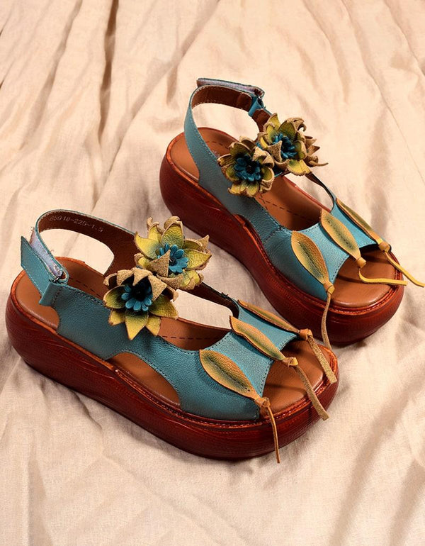 Flower Retro Leather Color Matching Beach Sandals - ZYLIRA