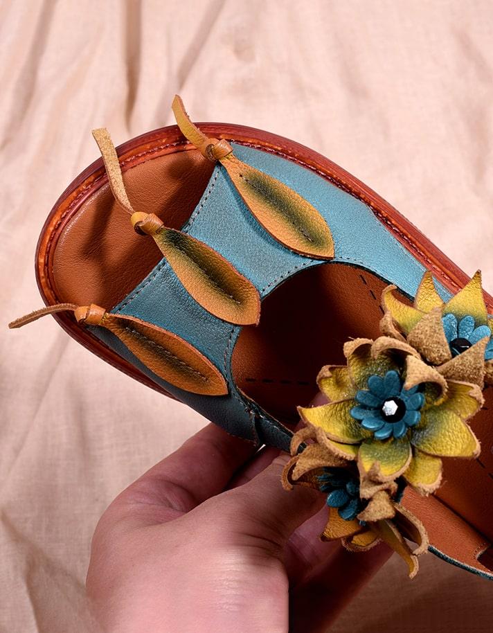 Flower Retro Leather Color Matching Beach Sandals - ZYLIRA