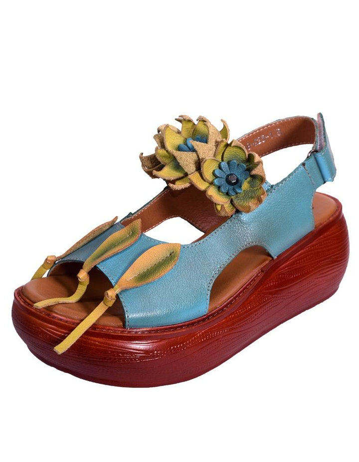 Flower Retro Leather Color Matching Beach Sandals - ZYLIRA
