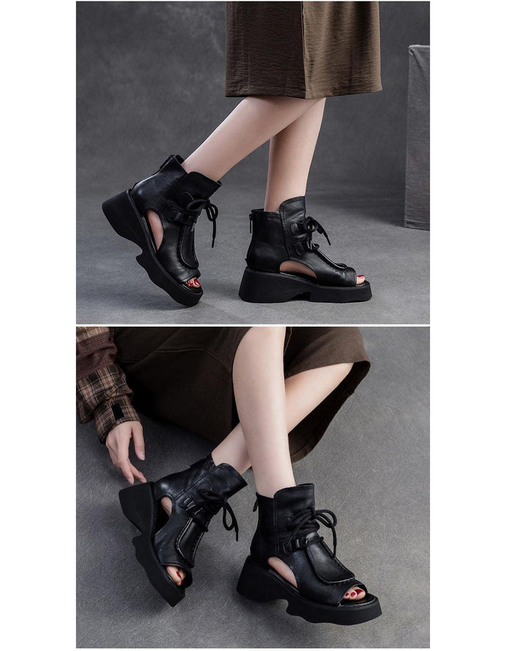 Front Lace Open Toe Platform Sandals Boots - ZYLIRA