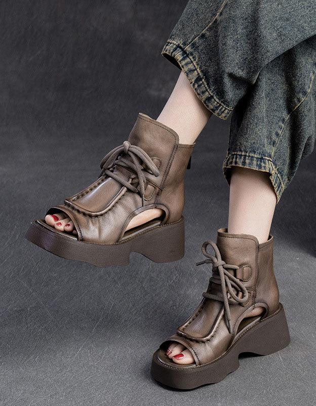 Front Lace Open Toe Platform Sandals Boots - ZYLIRA