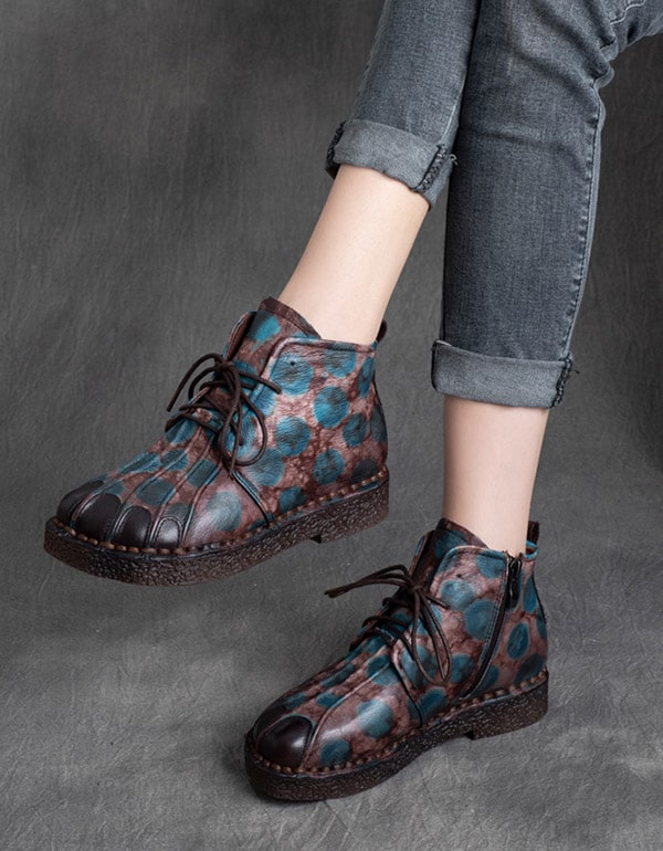 Genuine Leather Handmade Lace-up Women's Retro Boots