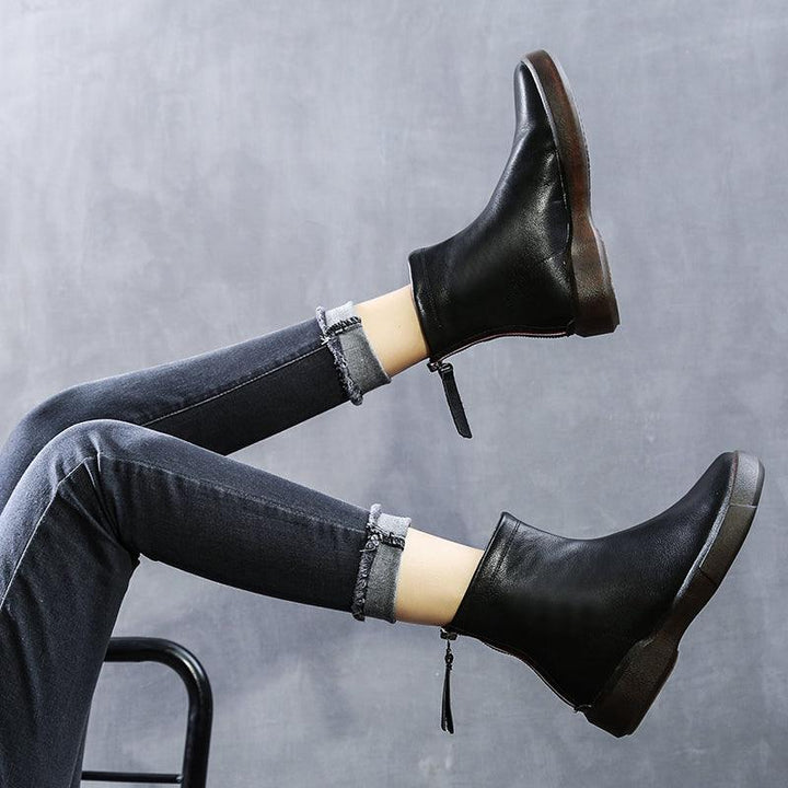 Genuine Leather Chelsea Velvet Short Boots 34-43 - ZYLIRA