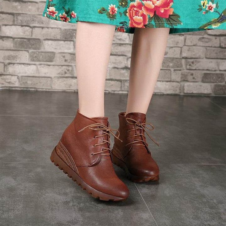 Genuine Leather Handmade Laces Waterproof Women's Boots - ZYLIRA