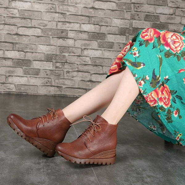 Genuine Leather Handmade Laces Waterproof Women's Boots - ZYLIRA