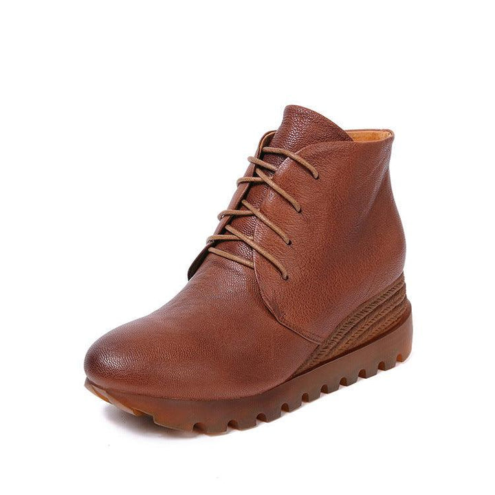 Genuine Leather Handmade Laces Waterproof Women's Boots - ZYLIRA