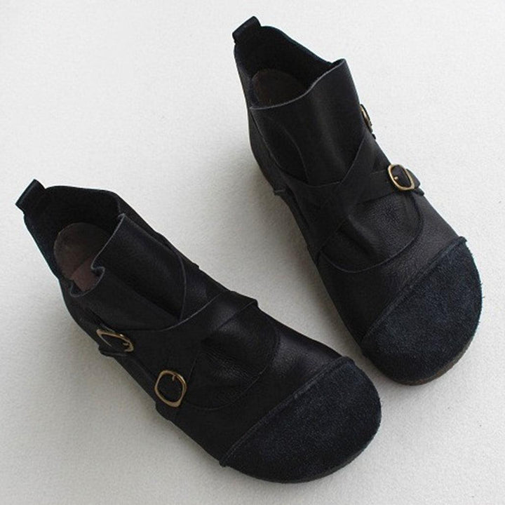 Round Head Cross Strap Soft Leather Retro Boots 41 - ZYLIRA