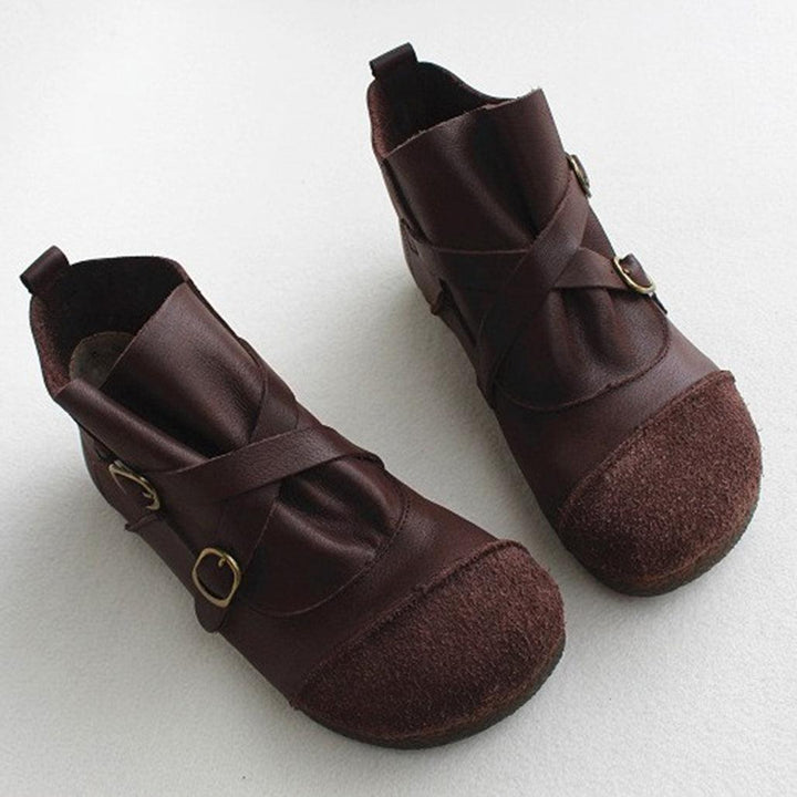 Round Head Cross Strap Soft Leather Retro Boots 41 - ZYLIRA