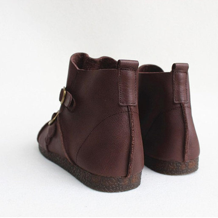 Round Head Cross Strap Soft Leather Retro Boots 41 - ZYLIRA