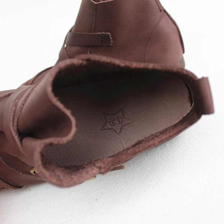 Round Head Cross Strap Soft Leather Retro Boots 41 - ZYLIRA