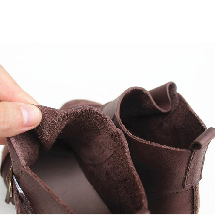 Round Head Cross Strap Soft Leather Retro Boots 41 - ZYLIRA