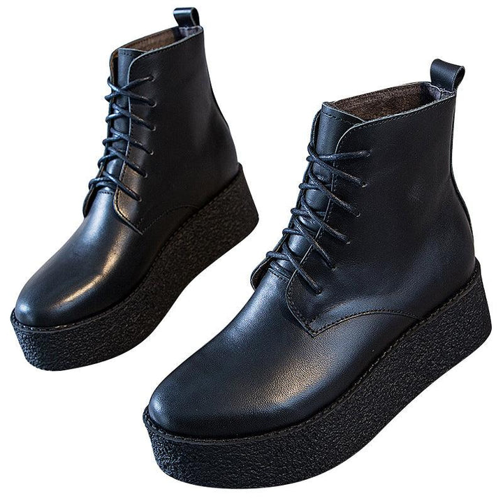 Genuine Leather Retro Women's Lace-Up Boots - ZYLIRA