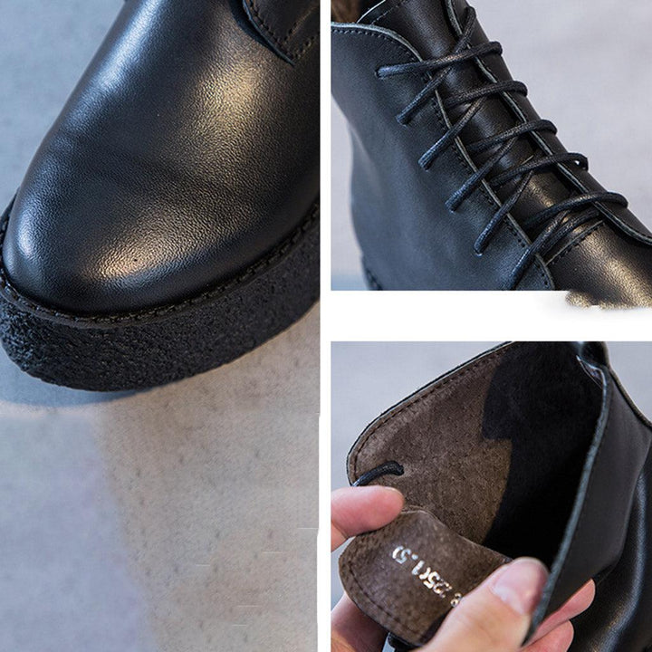 Genuine Leather Retro Women's Lace-Up Boots - ZYLIRA
